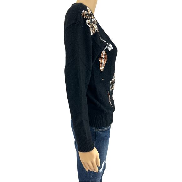 The Newsletter SMALL VINTAGE 90s Sweater Black Silk Angora Wool Floral Sequin - Picture 3 of 6